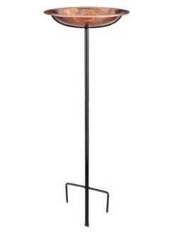 Pure Copper Bird Bath With Hand-Applied Fired Finish And Multipronged Garden Pole