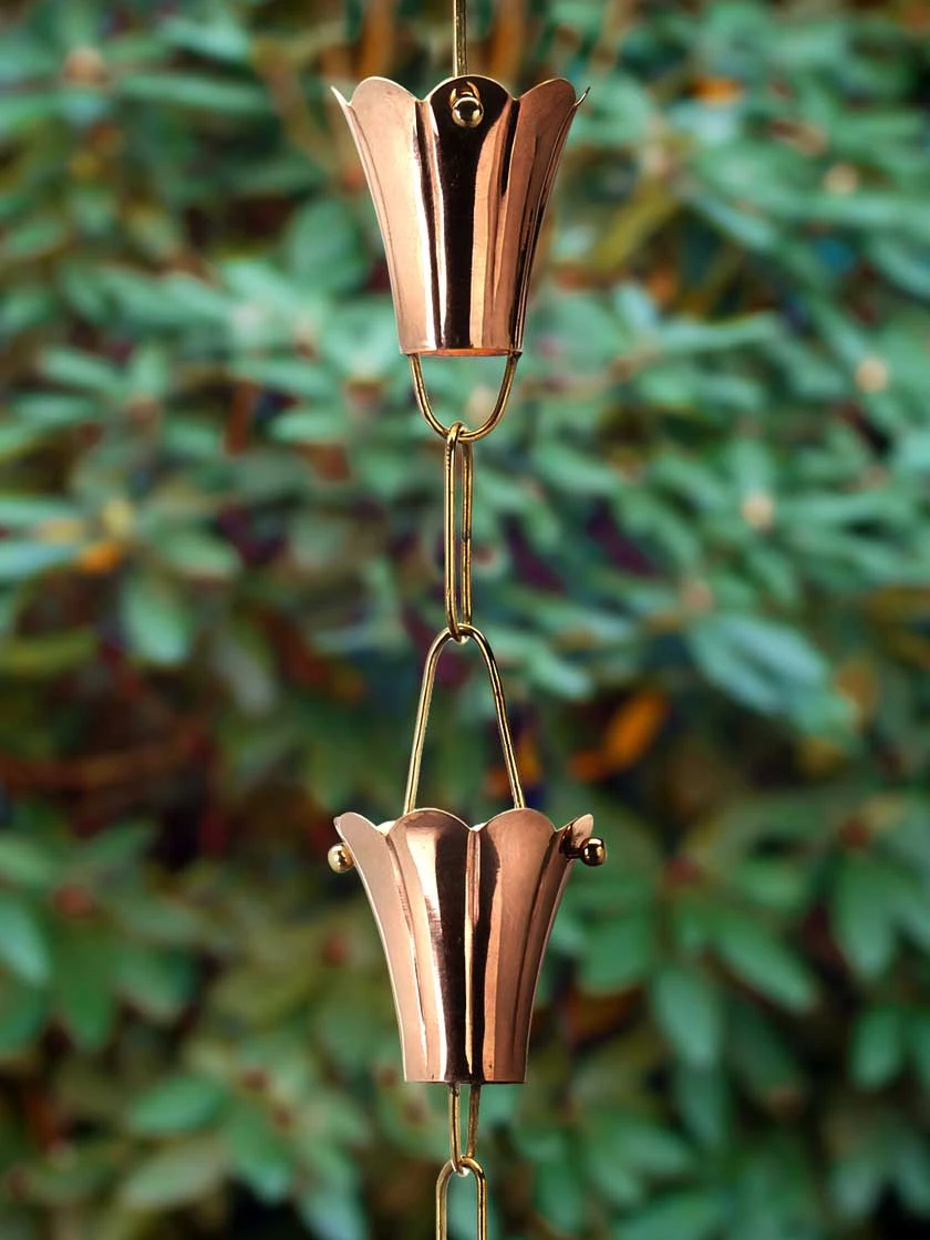 Fluted Flower Pure Copper Rain Chain, 8.5' 2 Fluted Flower Pure Copper Rain Chain, 8.5' - Image 2