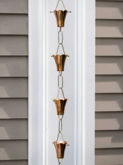 Fluted Flower Pure Copper Rain Chain, 8.5' 9 Fluted Flower Pure Copper Rain Chain, 8.5' -Deals Garden Decor Store 8600204 03v