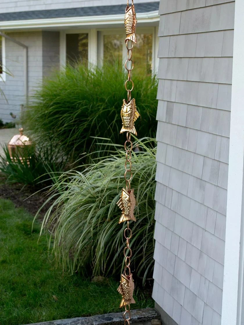 Fish Pure Copper Rain Chain, 8.5' 1 Fish Pure Copper Rain Chain, 8.5'