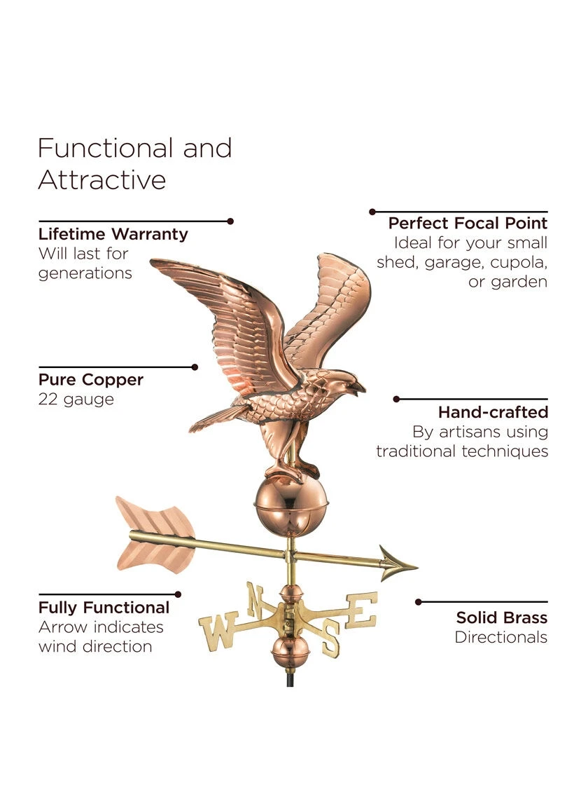 Eagle Garden Copper Weathervane With Pole 2 Eagle Garden Copper Weathervane With Pole - Image 2