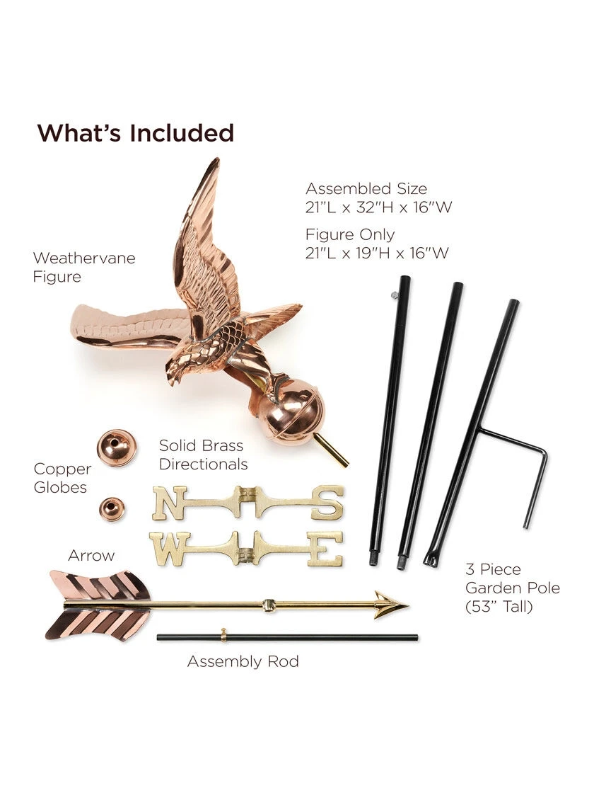 Eagle Garden Copper Weathervane With Pole 4 Eagle Garden Copper Weathervane With Pole - Image 4
