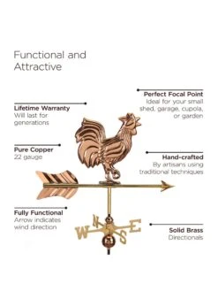 Rooster Garden Copper Weathervane With Pole 7 Rooster Garden Copper Weathervane With Pole -Deals Garden Decor Store 8600284 04v 1