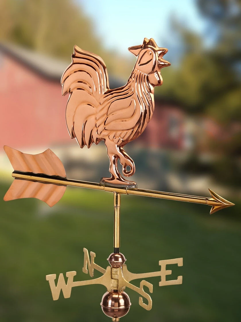 Rooster Garden Copper Weathervane With Pole 3 Rooster Garden Copper Weathervane With Pole - Image 3