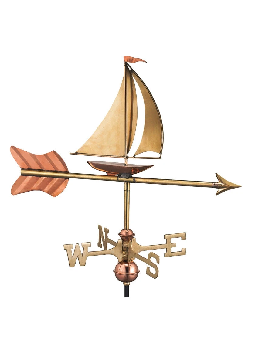 Sailboat Cottage Copper Weathervane With Roof Mount 4 Sailboat Cottage Copper Weathervane With Roof Mount - Image 4