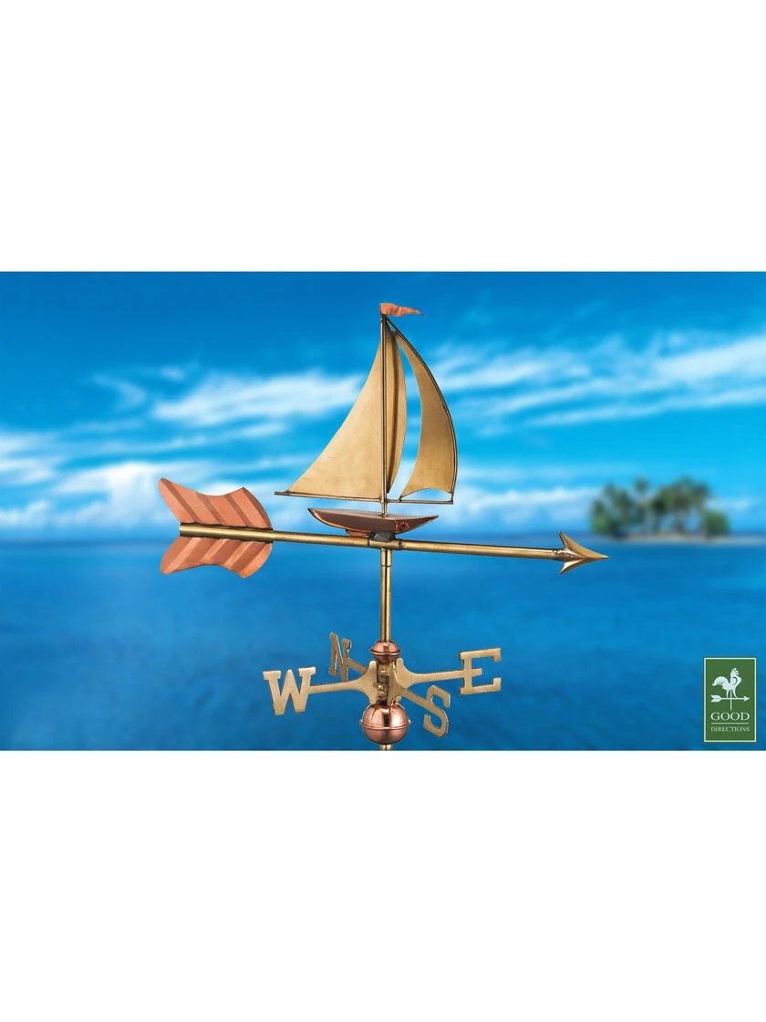 Sailboat Cottage Copper Weathervane With Roof Mount 1 Sailboat Cottage Copper Weathervane With Roof Mount