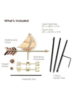 Sailboat Garden Copper Weathervane With Pole -Deals Garden Decor Store 8600348 02v