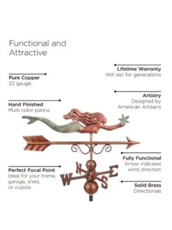 Little Mermaid Copper Weathervane 7 Little Mermaid Copper Weathervane -Deals Garden Decor Store 8600350 01v