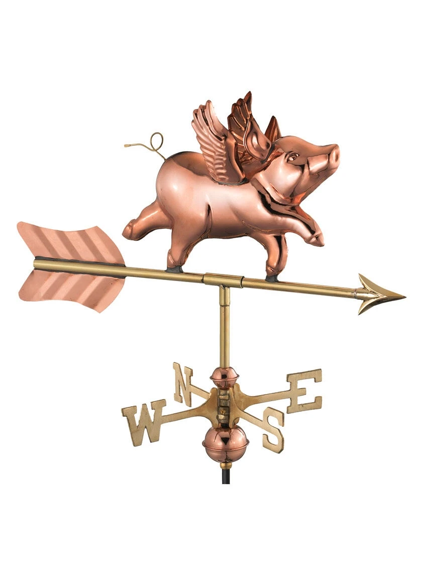 Flying Pig Cottage Copper Weathervane With Roof Mount 1 Flying Pig Cottage Copper Weathervane With Roof Mount