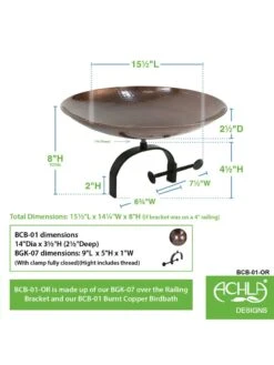 Achla Designs Burnt Copper Birdbath With Over-the-Rail Bracket -Deals Garden Decor Store 8609301 03v