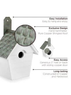 Classic Cottage Bird House With Verdigris Copper Roof -Deals Garden Decor Store 8609893 03v