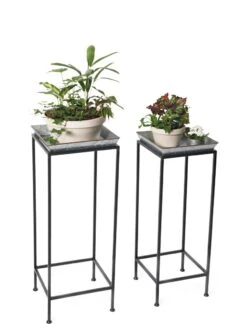 Square Nesting Plant Stands With Galvanized Trays, Set Of 2 -Deals Garden Decor Store 8611976 7298 tif