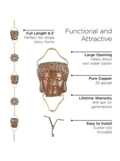 Buddha Copper Rain Chains, 8.5' 6 Buddha Copper Rain Chains, 8.5' -Deals Garden Decor Store 8612737 03v