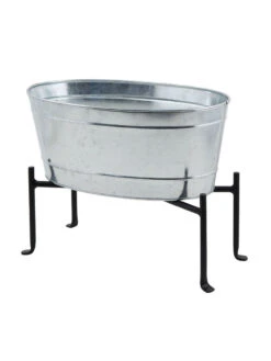 Achla Designs Mini Oval Galvanized Tub With Folding Stand -Deals Garden Decor Store 8612906 03v